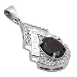 گردنبند نقره زنانه با سنگ گارنت الماس تراش طرح مهدیه