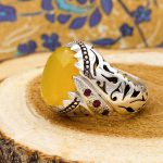 انگشتر دست ساز شرف شمس نقره مردانه دست ساز فاخر افشار با تزیین یاقوت سرخ + حکاکی - Image 3