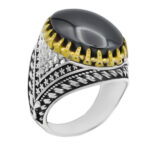 انگشتر حدید صینی نقره مردانه طرح برزان + حکاکی