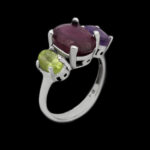 انگشتر چند نگین الماس تراش نقره زنانه طرح شهیدا