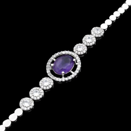 دستبند آمیتیست الماس تراش نقره زنانه طرح ماجده