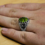 انگشتر زبرجد الماس تراش نقره مردانه طرح شهامت - Image 4