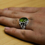 انگشتر زبرجد الماس تراش نقره مردانه طرح شهباز - Image 4