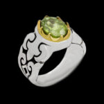 انگشتر زبرجد الماس تراش نقره مردانه طرح شهبال