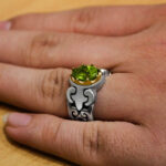 انگشتر زبرجد الماس تراش نقره مردانه طرح شهبال - Image 4