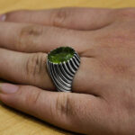 انگشتر زبرجد الماس تراش نقره مردانه طرح سهران - Image 4