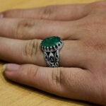 انگشتر زمرد الماس تراش نقره مردانه شهران - Image 4