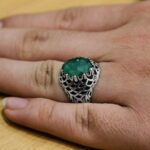 انگشتر زمرد هندی الماس تراش نقره مردانه شهرداد - Image 3