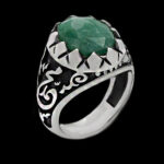 انگشتر زمرد الماس تراش نقره مردانه یا محمد (ص)