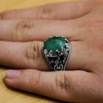 انگشتر زمرد الماس تراش نقره مردانه یا محمد (ص) - Image 3