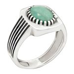 انگشتر زمرد هندی الماس تراش نقره مردانه باقر