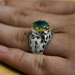 چک سینا توضیح ندارد: انگشتر زمرد هندی الماس تراش نقره مردانه  فاخر دست ساز شارا - Image 2
