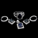 نیم ست یاقوت کبود الماس تراش نقره زنانه طرح عابده