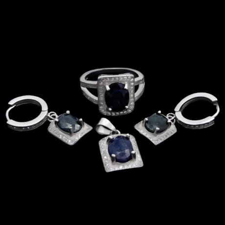 نیم ست یاقوت کبود الماس تراش نقره زنانه طرح عابده