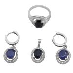 نیم ست یاقوت کبود الماس تراش نقره زنانه طرح عاطفه