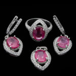 نیم ست یاقوت سرخ الماس تراش نقره زنانه طرح دینا - Image 4