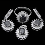 نیم ست یاقوت کبود الماس تراش نقره زنانه طرح دیارا - Image 4