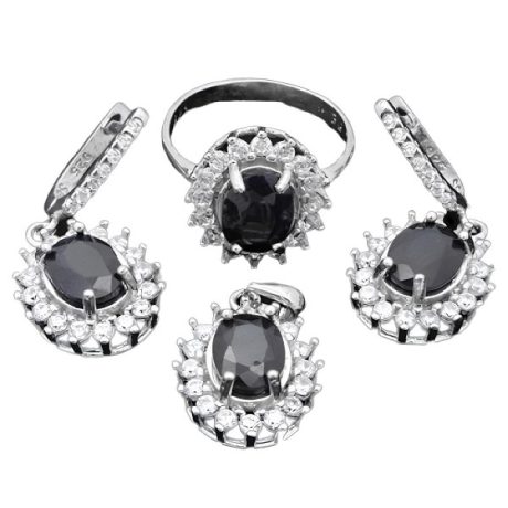 نیم ست یاقوت کبود الماس تراش نقره زنانه طرح دیارا