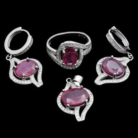 نیم ست یاقوت سرخ الماس تراش نقره زنانه طرح گیتی