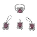 نیم ست یاقوت سرخ الماس تراش نقره زنانه طرح گیسو