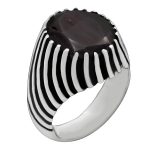 انگشتر گارنت الماس تراش نقره مردانه طرح سهران