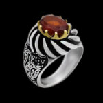 انگشتر گارنت الماس تراش نقره مردانه طرح دورطلایی سهند