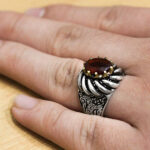 انگشتر گارنت الماس تراش نقره مردانه طرح دورطلایی سهند - Image 3