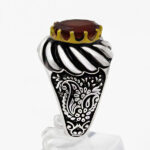 انگشتر گارنت الماس تراش نقره مردانه طرح دورطلایی سهند - Image 4