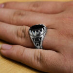 انگشتر گارنت الماس تراش نقره مردانه طرح شهاب - Image 2