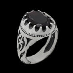 انگشتر گارنت الماس تراش نقره مردانه طرح شهاب