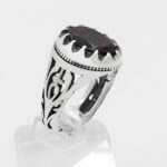 انگشتر گارنت الماس تراش نقره مردانه طرح شهاب - Image 4