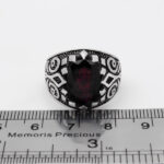 انگشتر گارنت الماس تراش نقره مردانه طرح شهام - Image 2