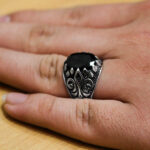 انگشتر گارنت الماس تراش نقره مردانه طرح شهام - Image 4