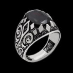 انگشتر گارنت الماس تراش نقره مردانه طرح شهام