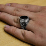 انگشتر گارنت الماس تراش نقره مردانه طرح یا ابوفاضل - Image 2