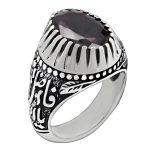 انگشتر گارنت الماس تراش نقره مردانه طرح یا ابوفاضل