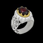 انگشتر گارنت الماس تراش فاخر دست ساز نقره مردانه طرح شهرخ - Image 5