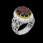 انگشتر گارنت الماس تراش فاخر دست ساز نقره مردانه طرح شهروز