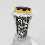 انگشتر گارنت الماس تراش فاخر دست ساز نقره مردانه طرح شهریار - Image 4