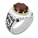 انگشتر گارنت الماس تراش فاخر دست ساز نقره مردانه طرح شهریار