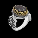 انگشتر گارنت الماس تراش نقره مردانه طرح دورطلایی مصیب