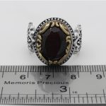 انگشتر گارنت الماس تراش نقره مردانه طرح دورطلایی مصیب - Image 2