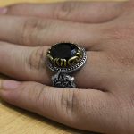 انگشتر گارنت الماس تراش نقره مردانه طرح دورطلایی مصیب - Image 4