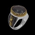 انگشتر گارنت الماس تراش نقره مردانه طرح دورطلایی معراج