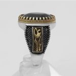 انگشتر گارنت الماس تراش نقره مردانه طرح دورطلایی معراج - Image 3