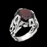 انگشتر گارنت الماس تراش نقره مردانه طرح معین