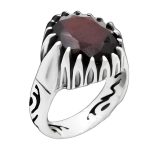 انگشتر گارنت الماس تراش نقره مردانه طرح مهرشاد