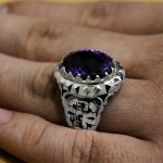 انگشتر آمیتیست الماس تراش فاخر دست ساز نقره مردانه طرح شهران - Image 3
