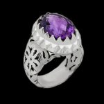 انگشتر آمیتیست الماس تراش فاخر دست ساز نقره مردانه طرح شهران