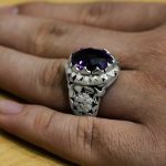 انگشتر آمیتیست الماس تراش نقره مردانه طرح شهراد - Image 2